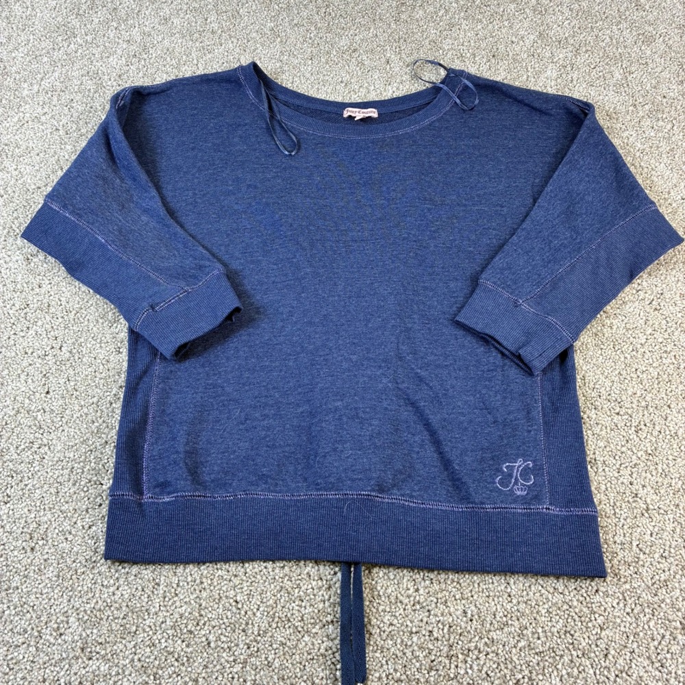 Juicy Couture Blue Sweatshirt Womens Size S 3/4 Sleeve Lace Up Back Pullover Y2K